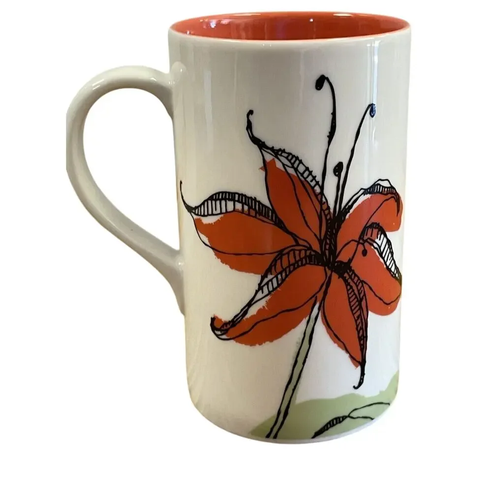 Starbucks 2006 Coffee Mug 12 oz White Orange Lily Floral Art Ceramic Cup